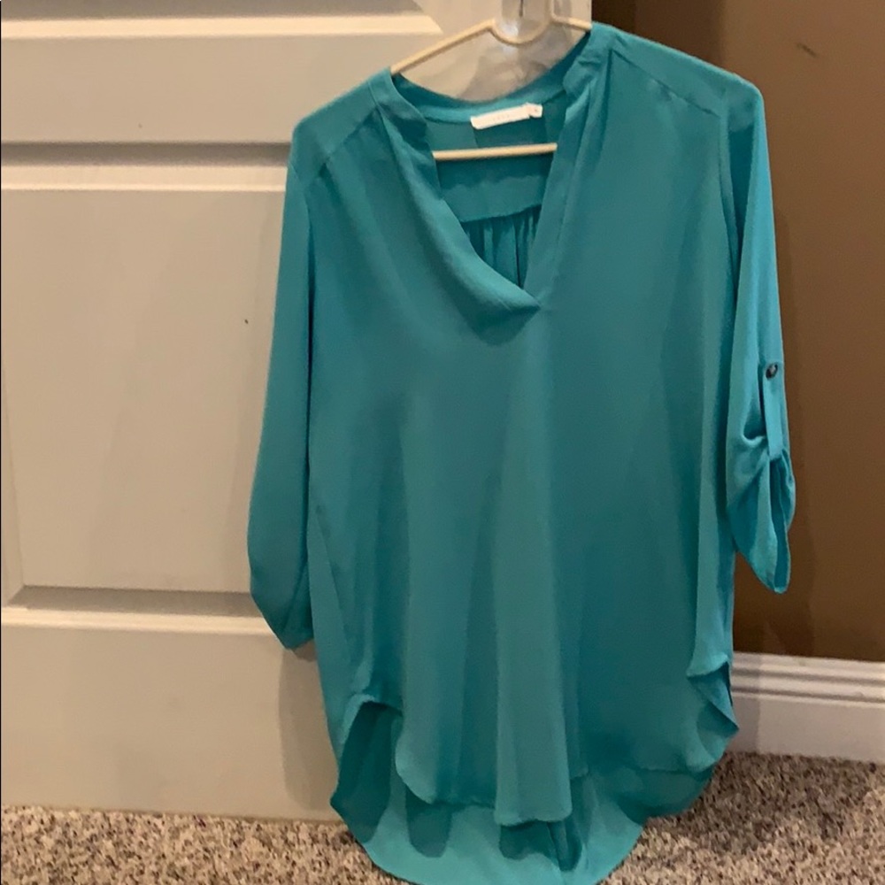 Lush roll sleeve v neck - teal